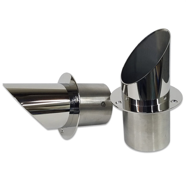 Exhaust Tip Stainless Steel Angle Cut End / Straight Mounting Flange 4" with Flap