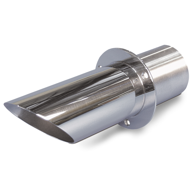 Exhaust Tip Stainless Steel Long Angle Cut End / Straight Mount Flange 4" No Flap