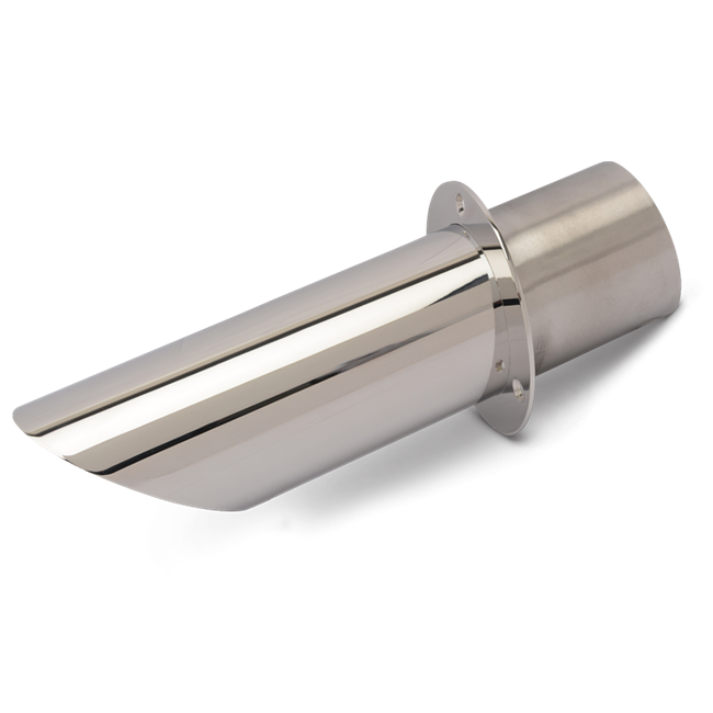 Exhaust Tip Stainless Steel Long Angle Cut End / 12 Degree Mounting Flange 4" with Flap