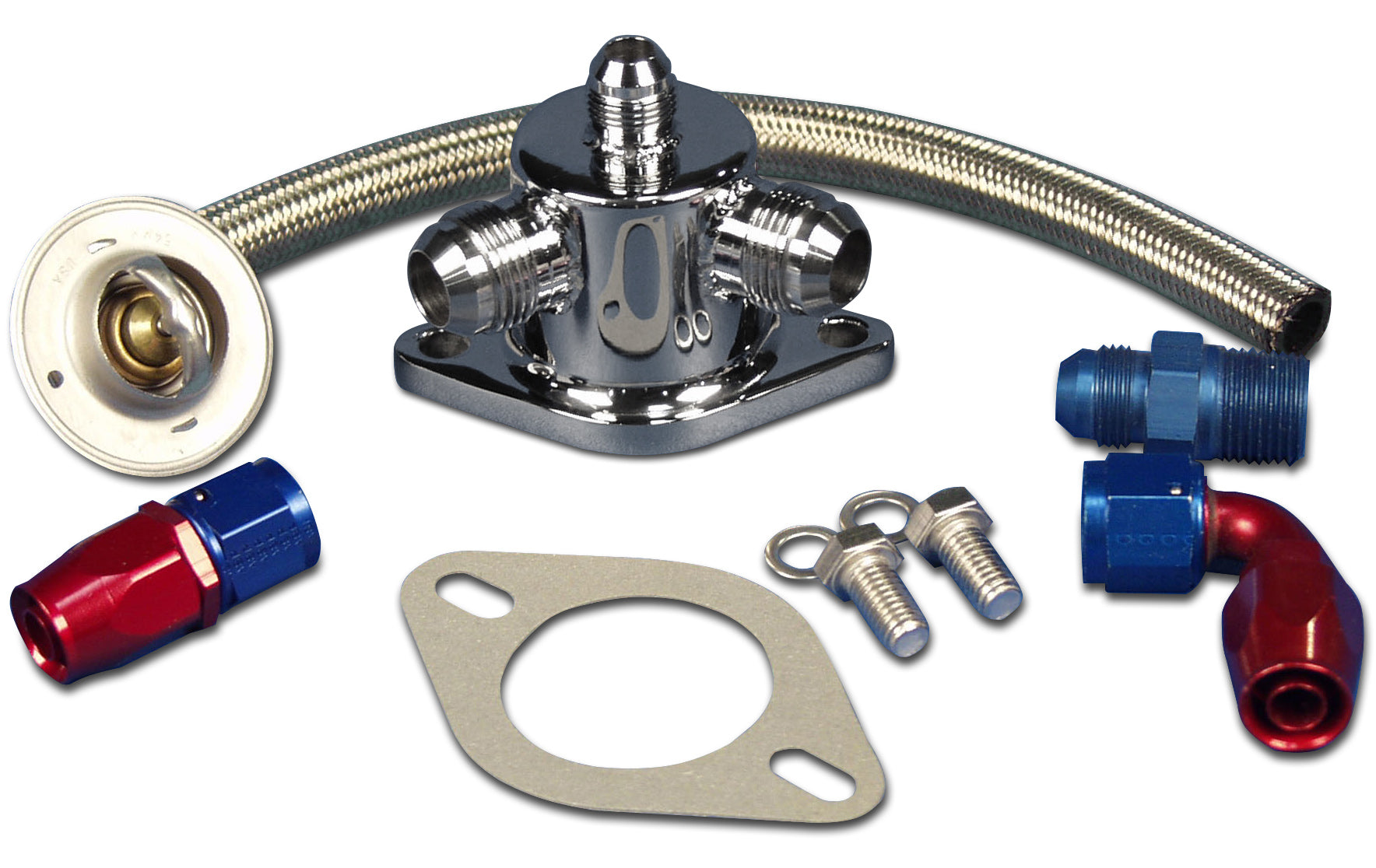 Thermostat Kit - Stainless Steel SB & BB Chevy - 12 AN Fittings