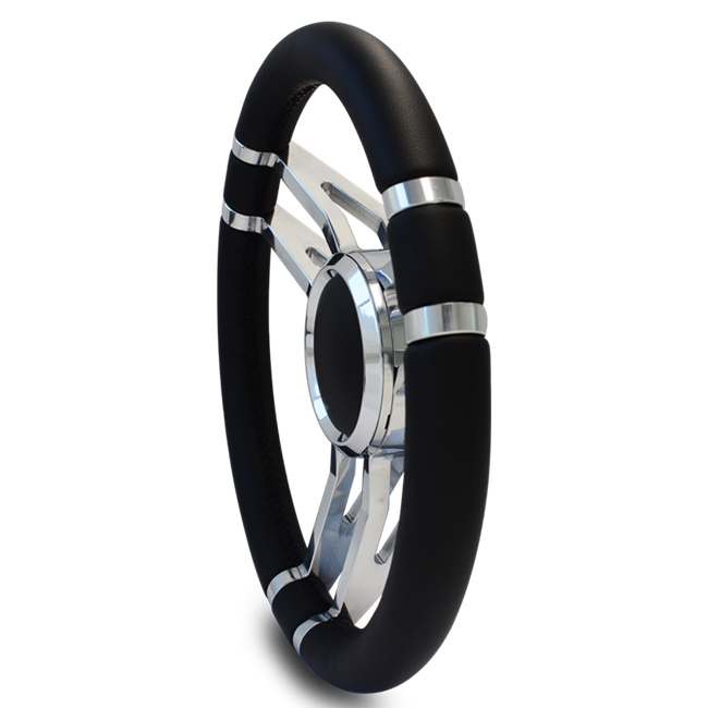Steering Wheel Corerra Symmetrical Billet Aluminum Full Wrap - Polished Spokes / Black Grip
