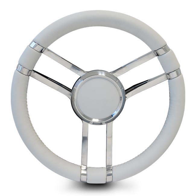Steering Wheel Corerra Symmetrical Billet Aluminum Full Wrap - Polished Spokes / White Grip