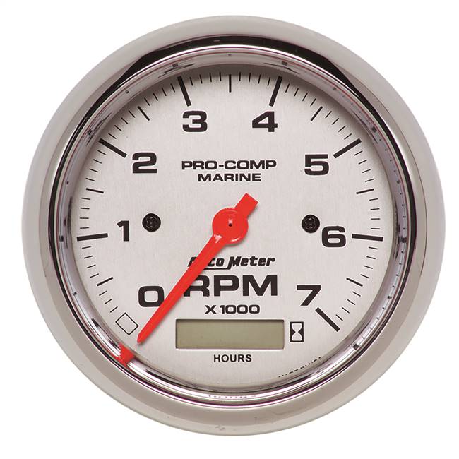 Tachometer 7,000 RPM with Hourmeter 3 - 3 / 8" Platinum