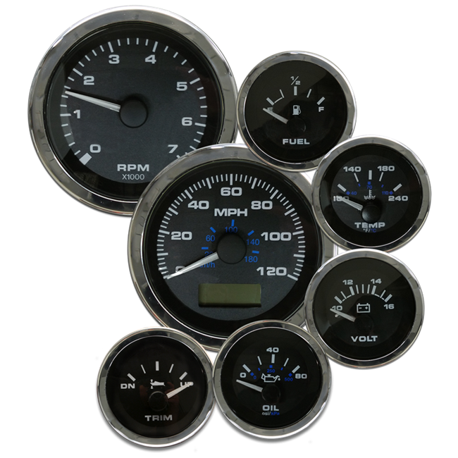 Eddie Marine Elite Instruments with Trim Gauge Black