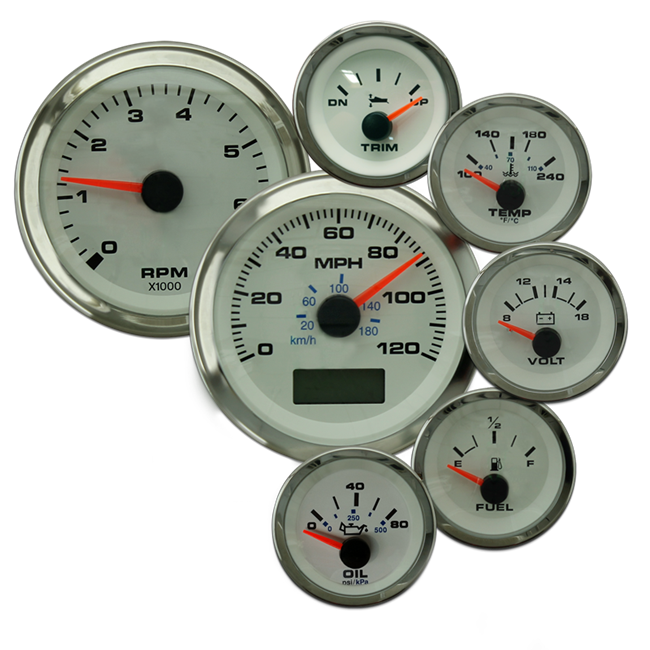 Eddie Marine Elite Instruments with Trim Gauge White