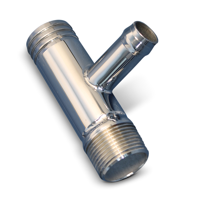 Stainless Steel Tee Fitting 1 1/4" Hose X 1" NPT with 3/4" Hose Nipple