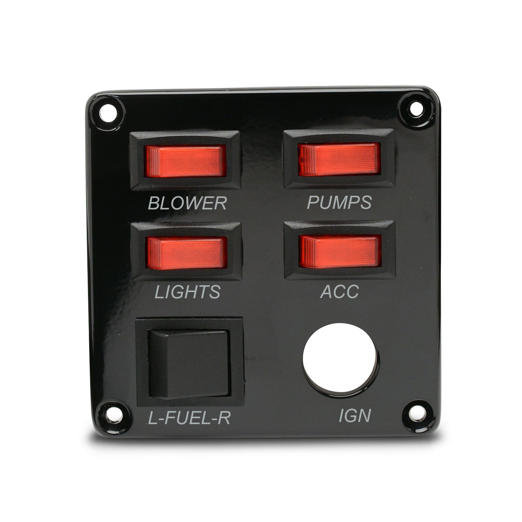 Switch Panel - Four Single Pole Switches with One Double Pole Switch 4" X 4"