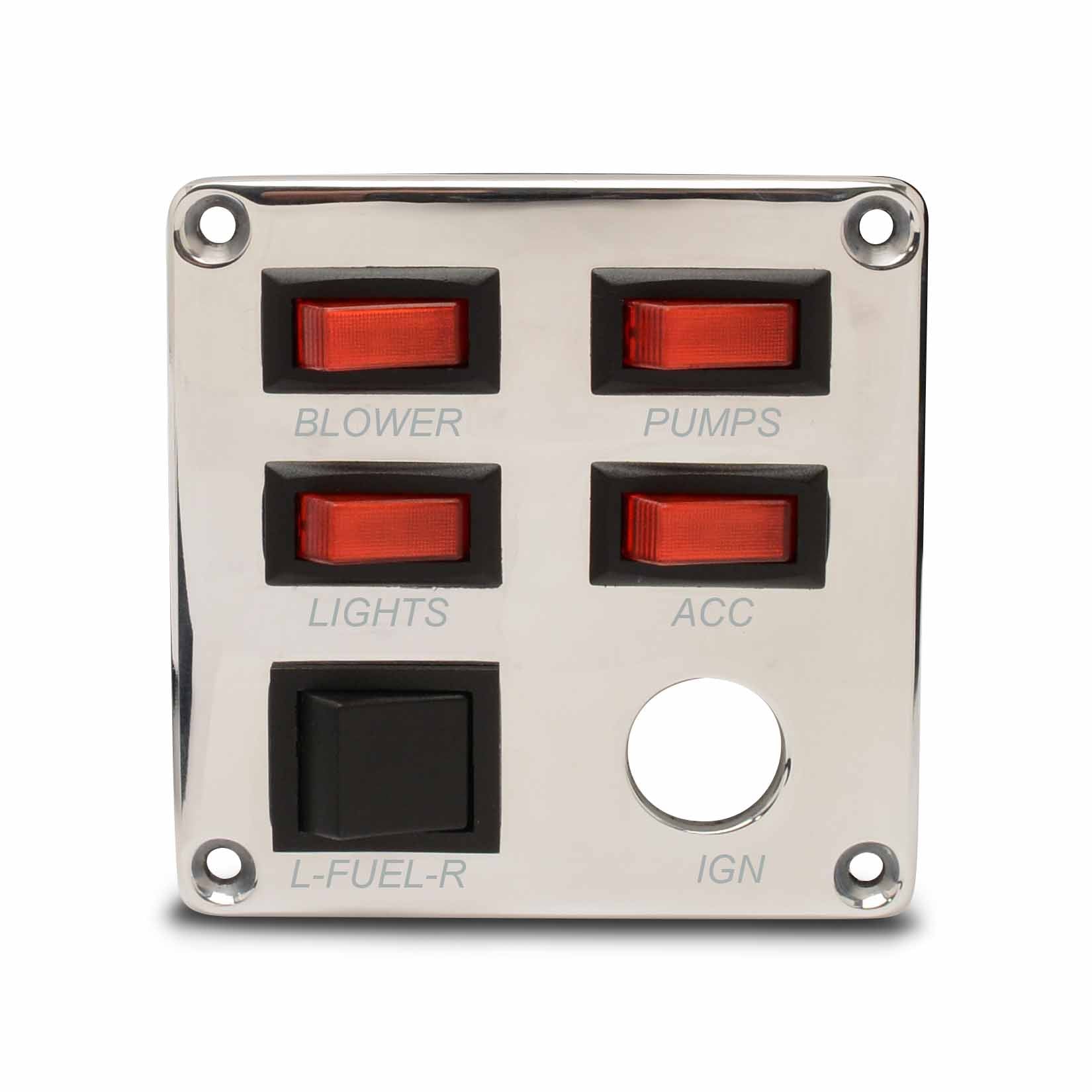 Switch Panel - Four Single Pole Switches with One Double Pole Switch 4" X 4"
