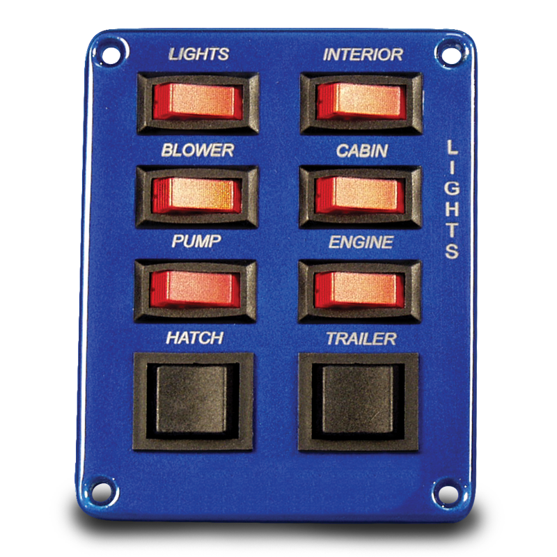 Switch Panel - Six Single Pole Switches with Two Double Pole Switches