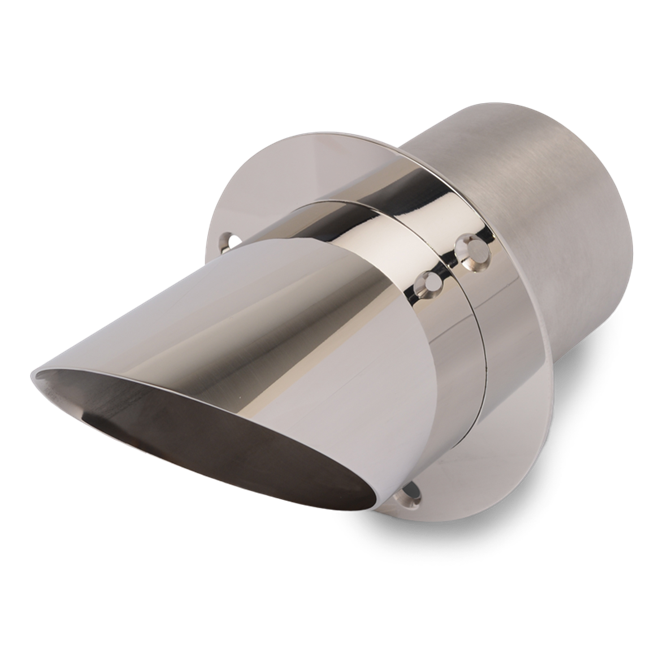 Exhaust Tip Stainless Steel Angle Cut End / Straight Mounting Flange 4" with Flap