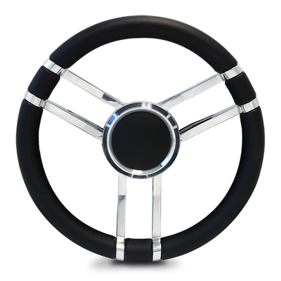 Steering Wheel Corerra Symmetrical Billet Aluminum Full Wrap - Polished Spokes / Black Grip