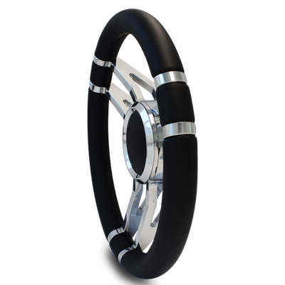 Steering Wheel Corerra Symmetrical Billet Aluminum Full Wrap - Polished Spokes / Black Grip