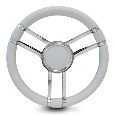 Steering Wheel Corerra Symmetrical Billet Aluminum Full Wrap - Polished Spokes / White Grip