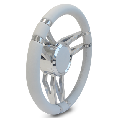 Steering Wheel Corerra Symmetrical Billet Aluminum Full Wrap - Polished Spokes / White Grip