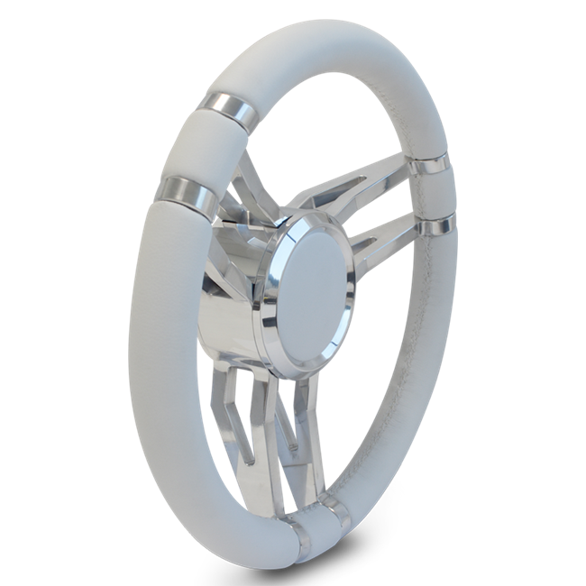 Steering Wheel Corerra Symmetrical Billet Aluminum Full Wrap - Polished Spokes / White Grip