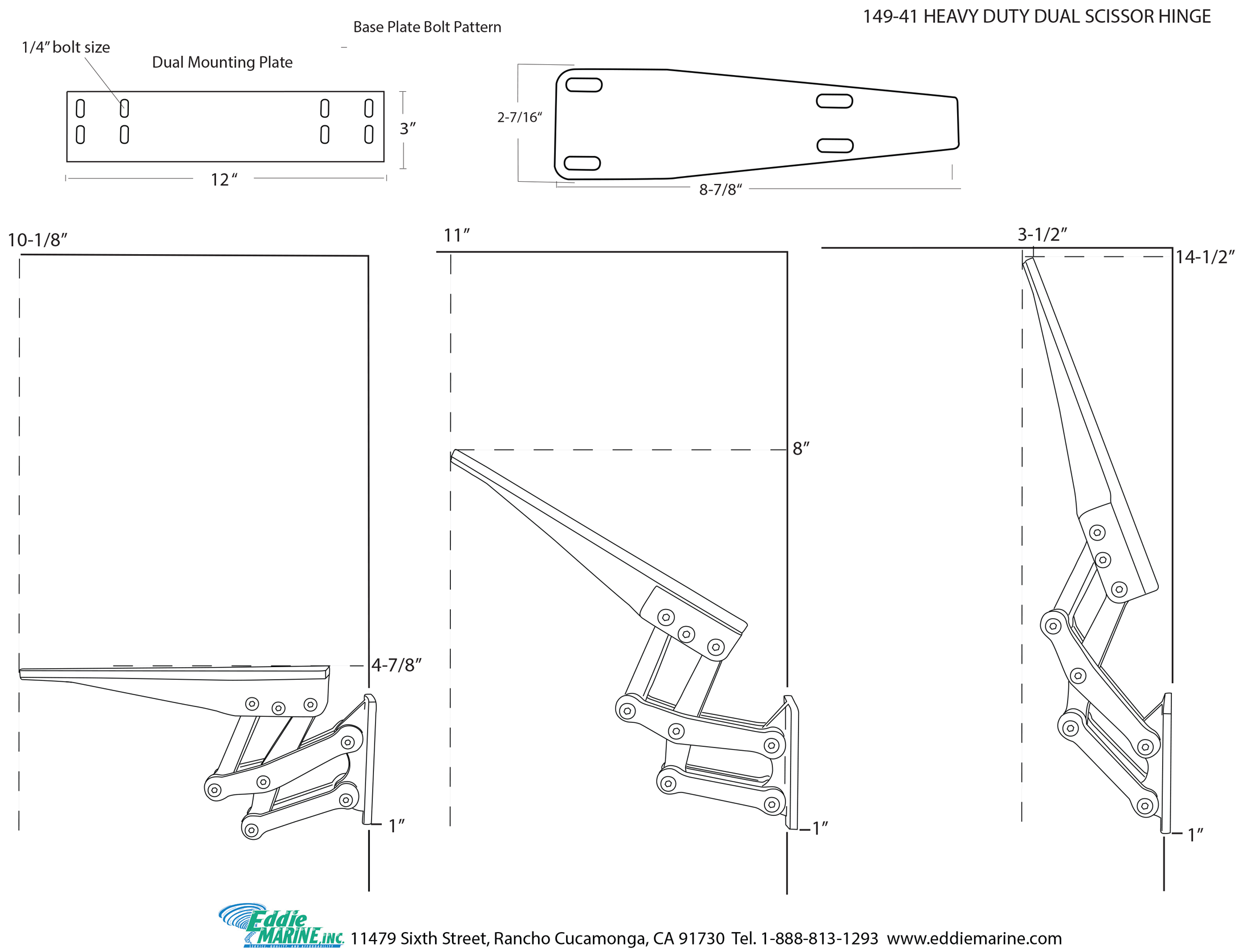 Heavy Duty Dual Scissor Hinge No Struts