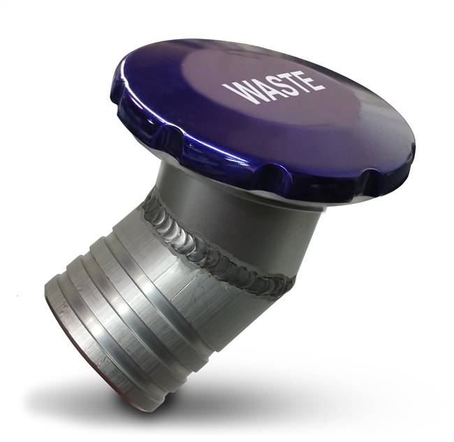 Billet Aluminum Flush Mount Waste Fill Non-Vented 2" Hose with an Angled Base