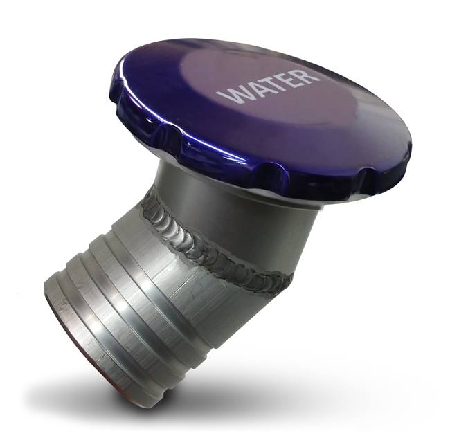 Billet Aluminum Flush Mount Water Fill Non-Vented 2" Hose with an Angled Base