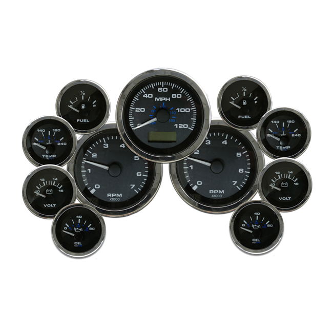 Eddie Marine Elite Twin Engine Instrument Black Gauge Kit without Trim Gauges
