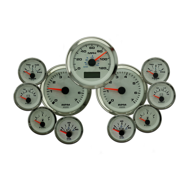 Eddie Marine Elite Twin Engine Instrument White Kit without Trim Gauges