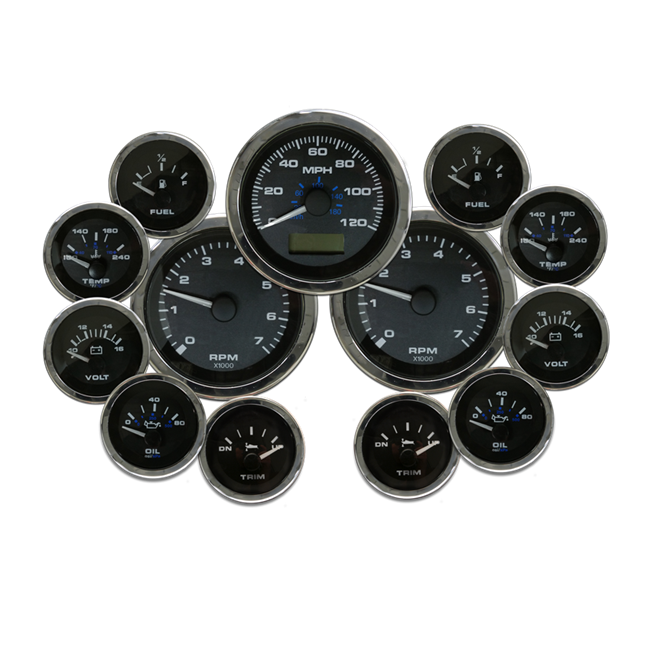 Eddie Marine Elite Twin Engine Instrument Black Gauge Kit