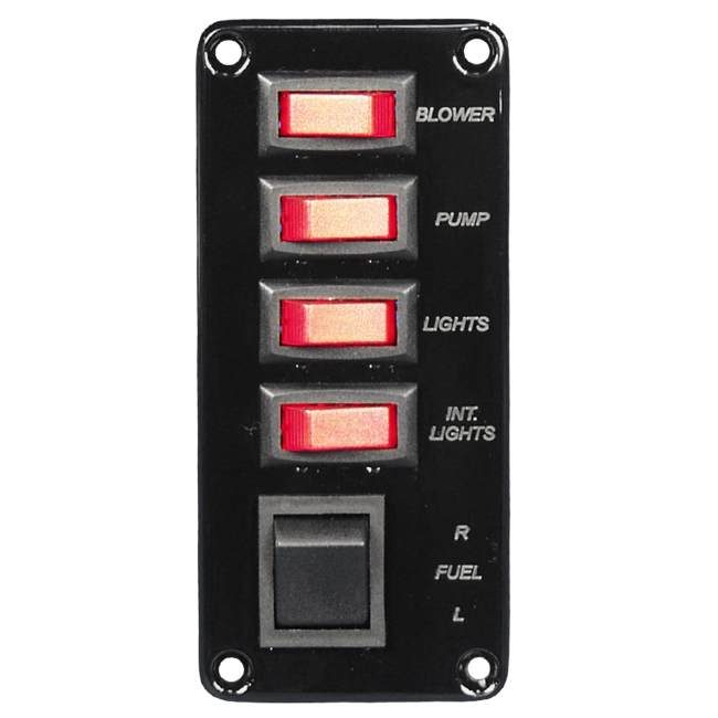 Switch Panel - Four Single Pole Switches with One Double Pole Switch