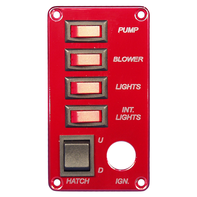Switch Panel - Four Single Pole Switches with One Double Pole Switch and Provision for an Ignition Switch