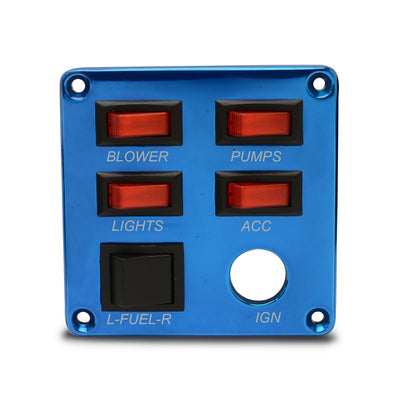 Switch Panel - Four Single Pole Switches with One Double Pole Switch 4" X 4"