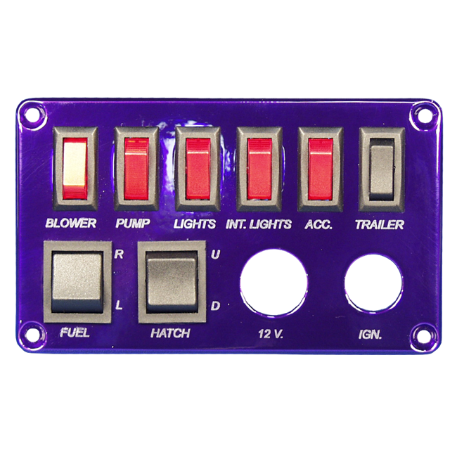 Switch Panel - Six Single Pole Switches with Two Double Pole Switches with Ignition Switch