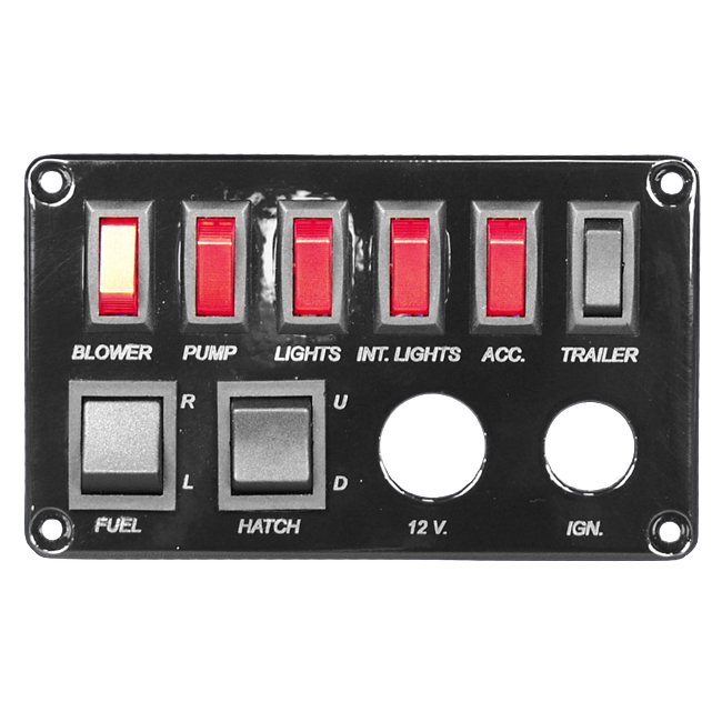 Switch Panel - Six Single Pole Switches with Two Double Pole Switches with Ignition Switch