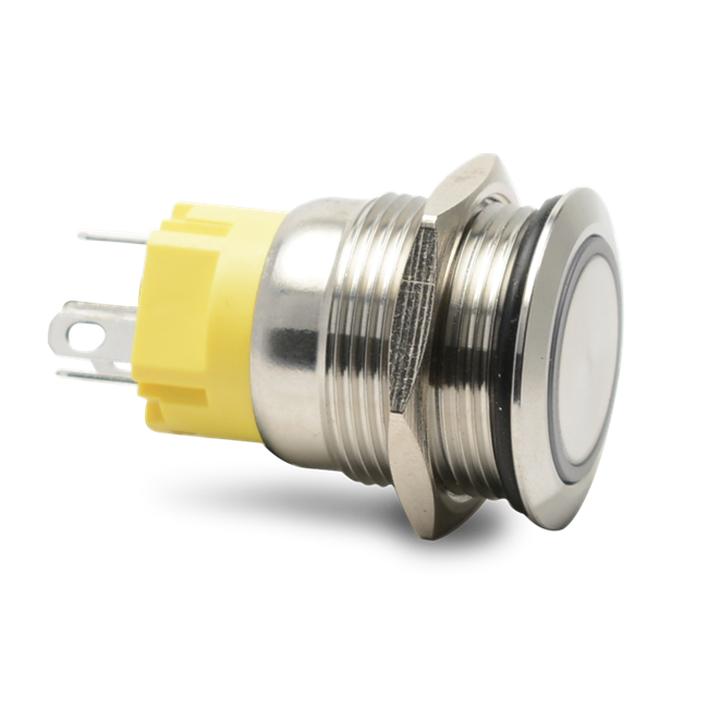Round Push Button - Waterproof Switch - 19mm Latching Lighted Blue Stainless 12VDC