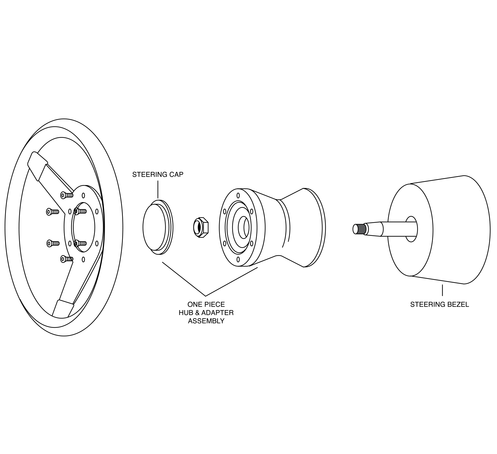 One Piece Steering Hub For Momo, Dino Or Uflex 6 Bolt Steering Wheels