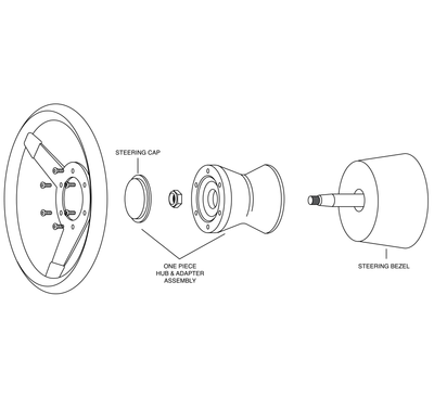 One Piece Steering Hub For Momo, Dino Or Uflex 6 Bolt Steering Wheels